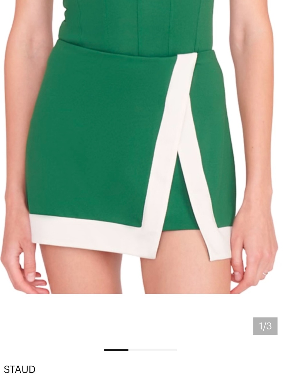 STAUD Rally Mini Skirt in Court Green with Contrast Trim. Size Small